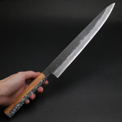 Ajikataya White #2 Nashiji Damascus Sujihiki 270 Olive/ TQRV Handle (#36)