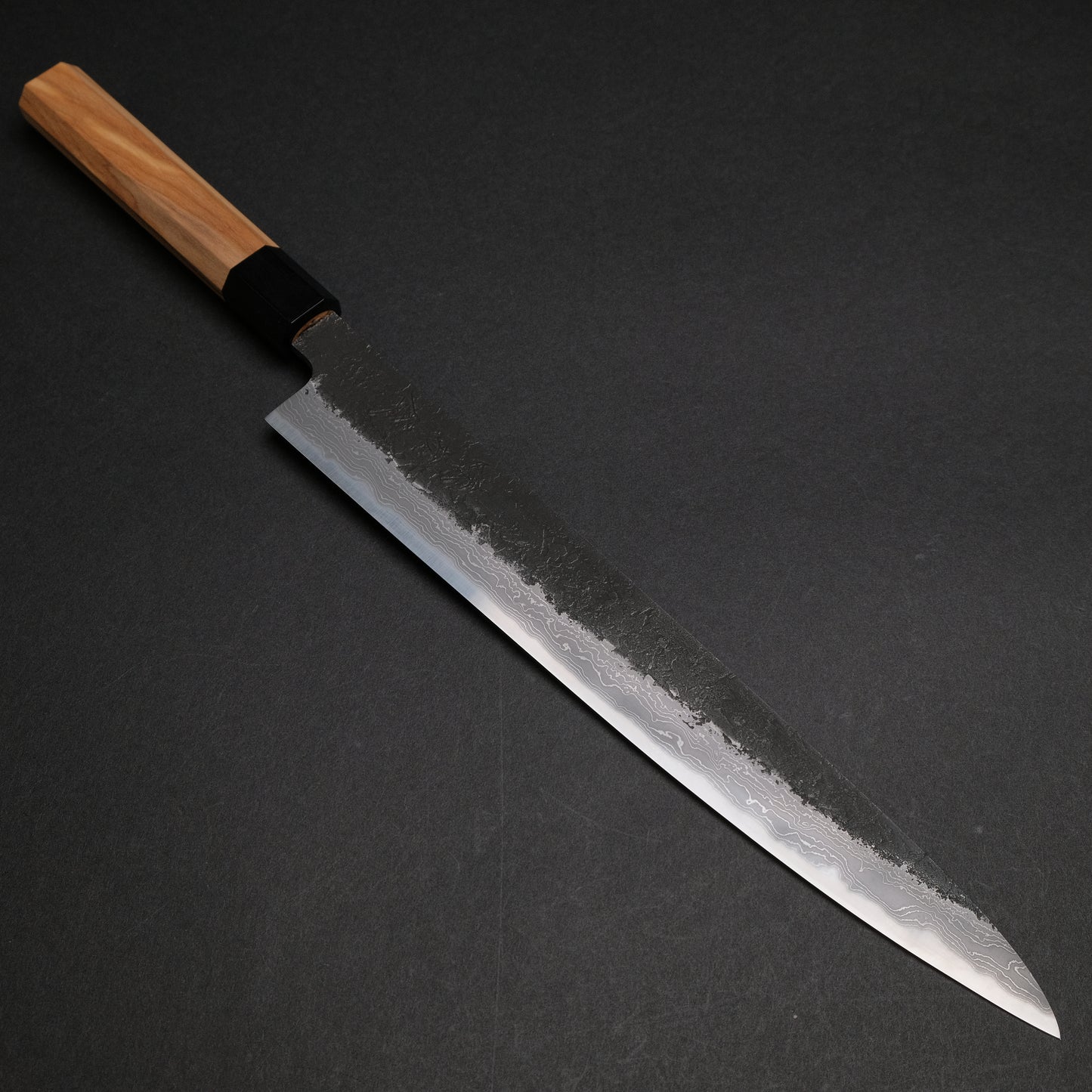 Ajikataya White #2 Nashiji Damascus Sujihiki 270 Olive x Buffalo Horn Handle (#35)