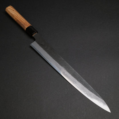 Ajikataya White #2 Matsuba Damascus Sujihiki 270 Olive x Buffalo Horn Handle (#01)