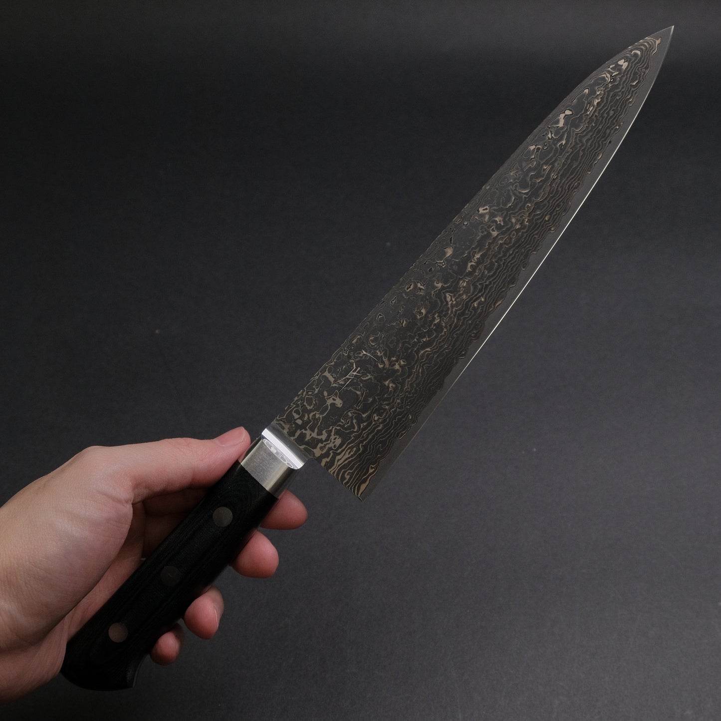 Hitohira FJ SG2 Nickel Damascus Black Gyuto 210mm Linen Micarta Handle