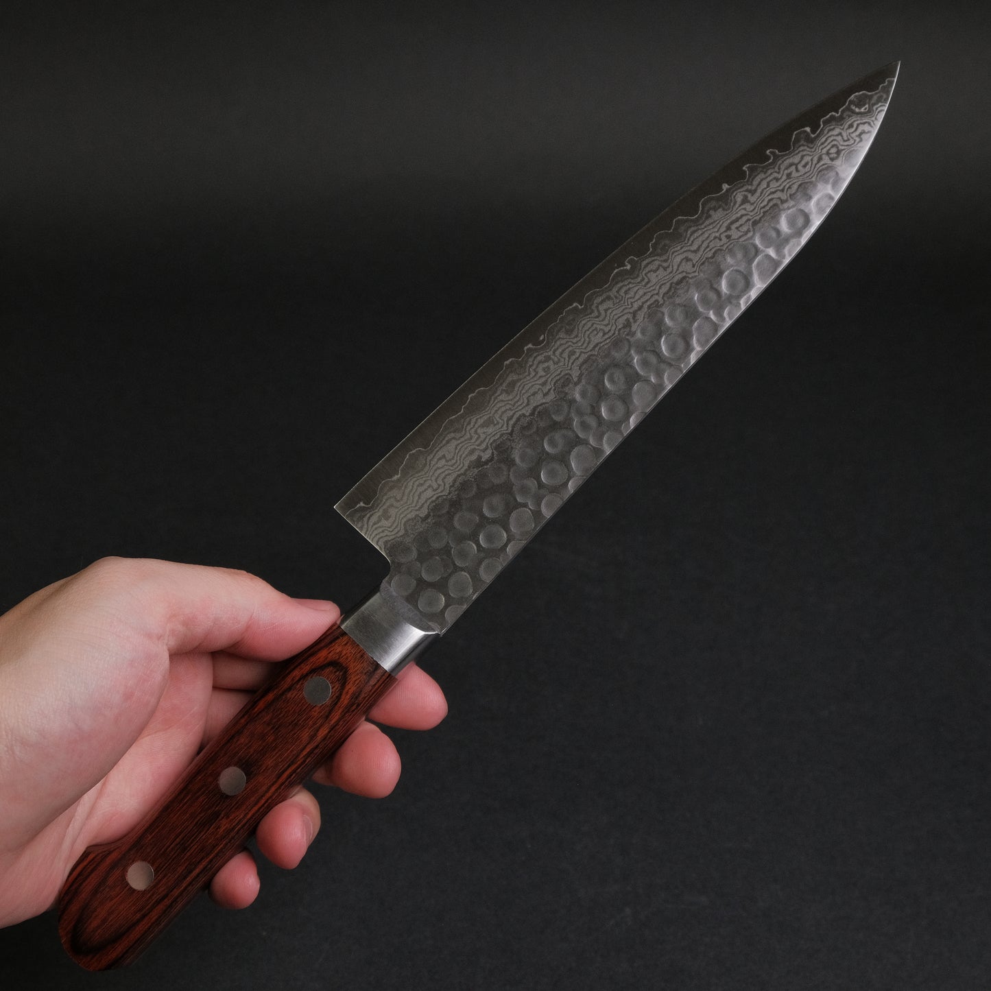 Hitohira HG Tsuchime Damascus Gyuto 180mm Imitation Mahogany Handle