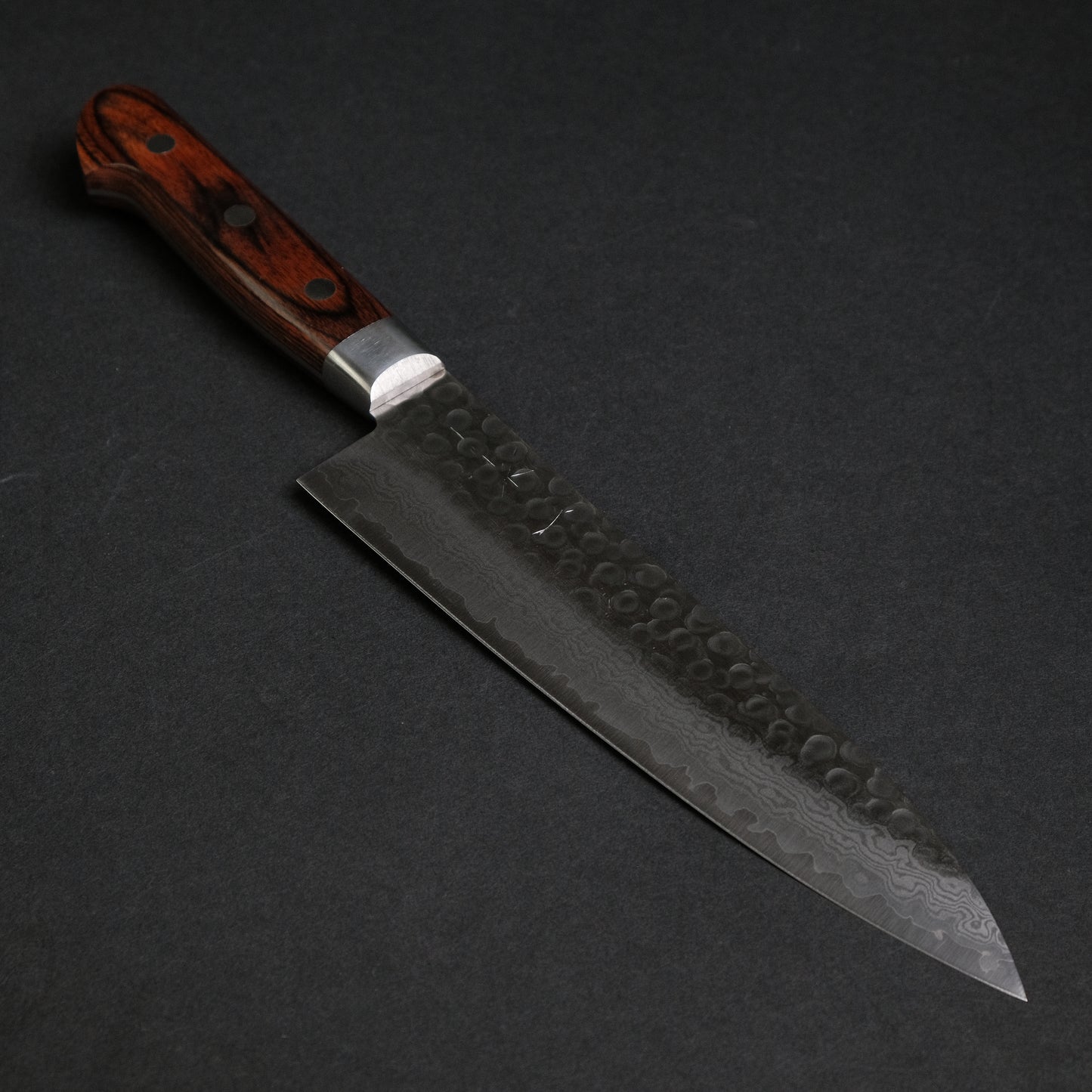 Hitohira HG Tsuchime Damascus Gyuto 180mm Imitation Mahogany Handle