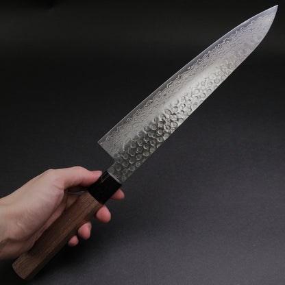 Hitohira HG Tsuchime Damascus Gyuto 240mm Walnut Handle