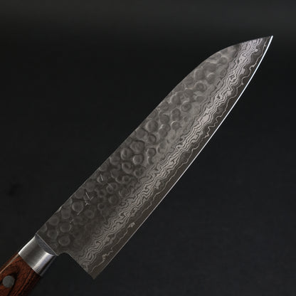 Hitohira HG Tsuchime Damascus Santoku 185mm Imitation Mahogany Handle