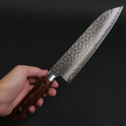 Hitohira HG Tsuchime Damascus Santoku 185mm Imitation Mahogany Handle