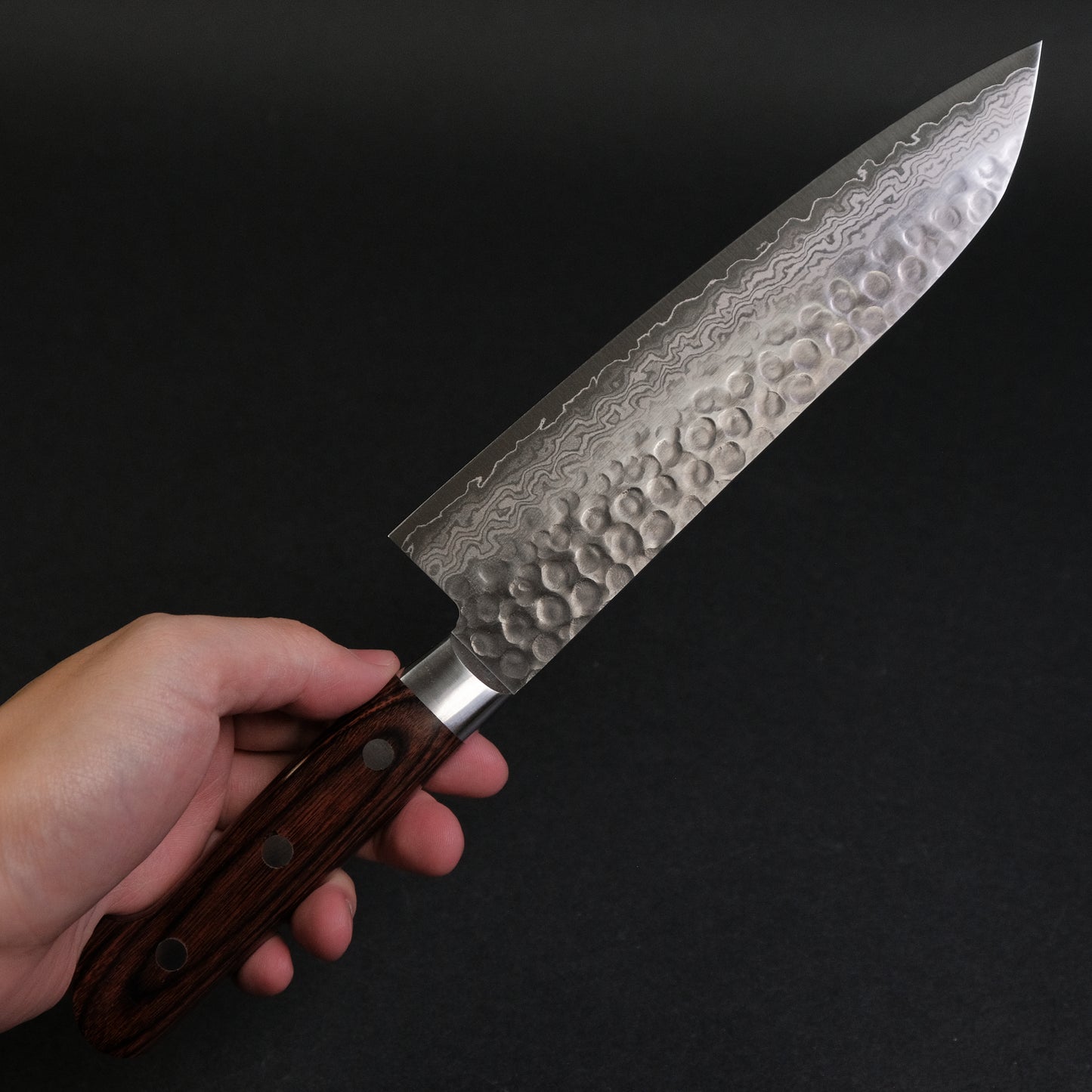 Hitohira HG Tsuchime Damascus Santoku 185mm Imitation Mahogany Handle