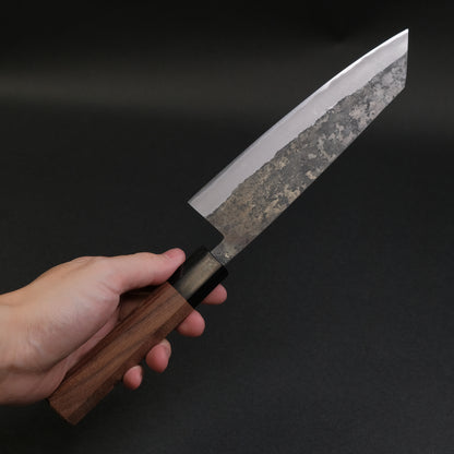 Hitohira Harima Forged Blue #2 Stainless Clad Kurouchi Bunka 180mm Walnut Handle