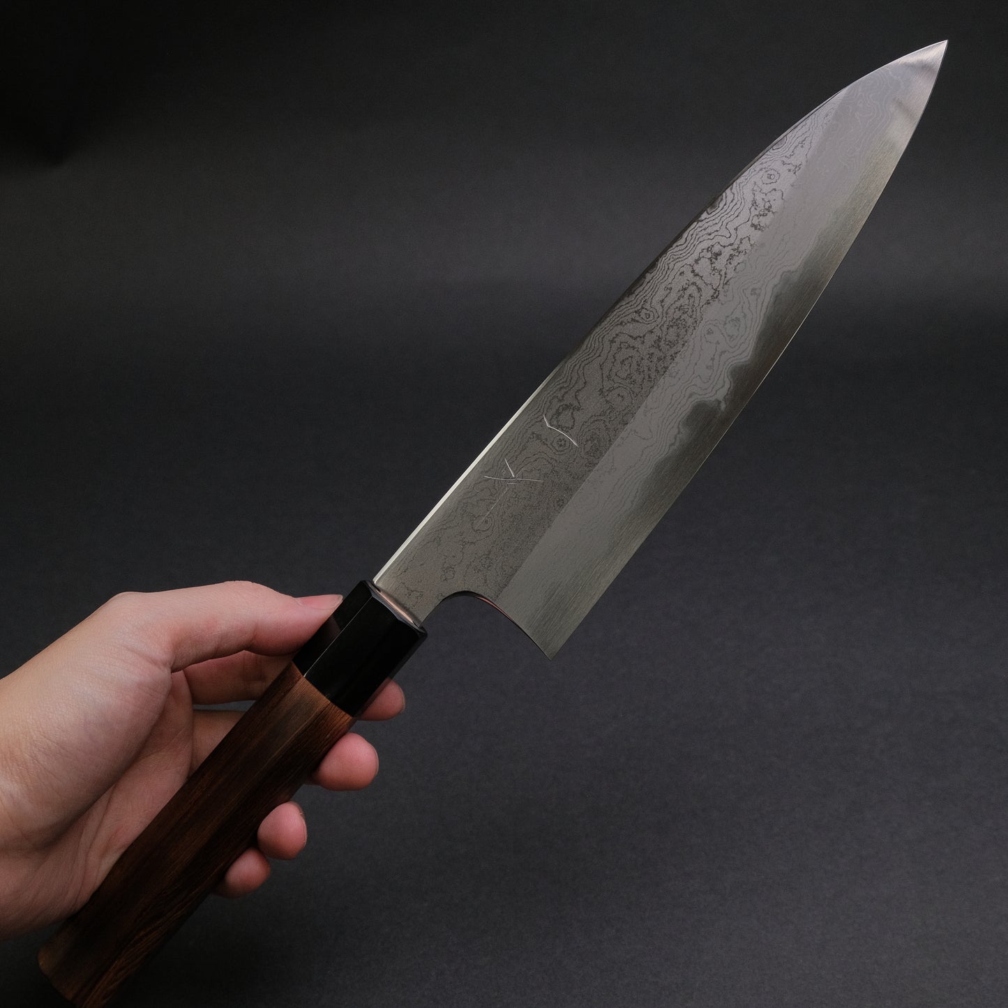 Hitohira Togashi White #1 Damascus Gyuto 210mm Burnt Yakusugi Handle