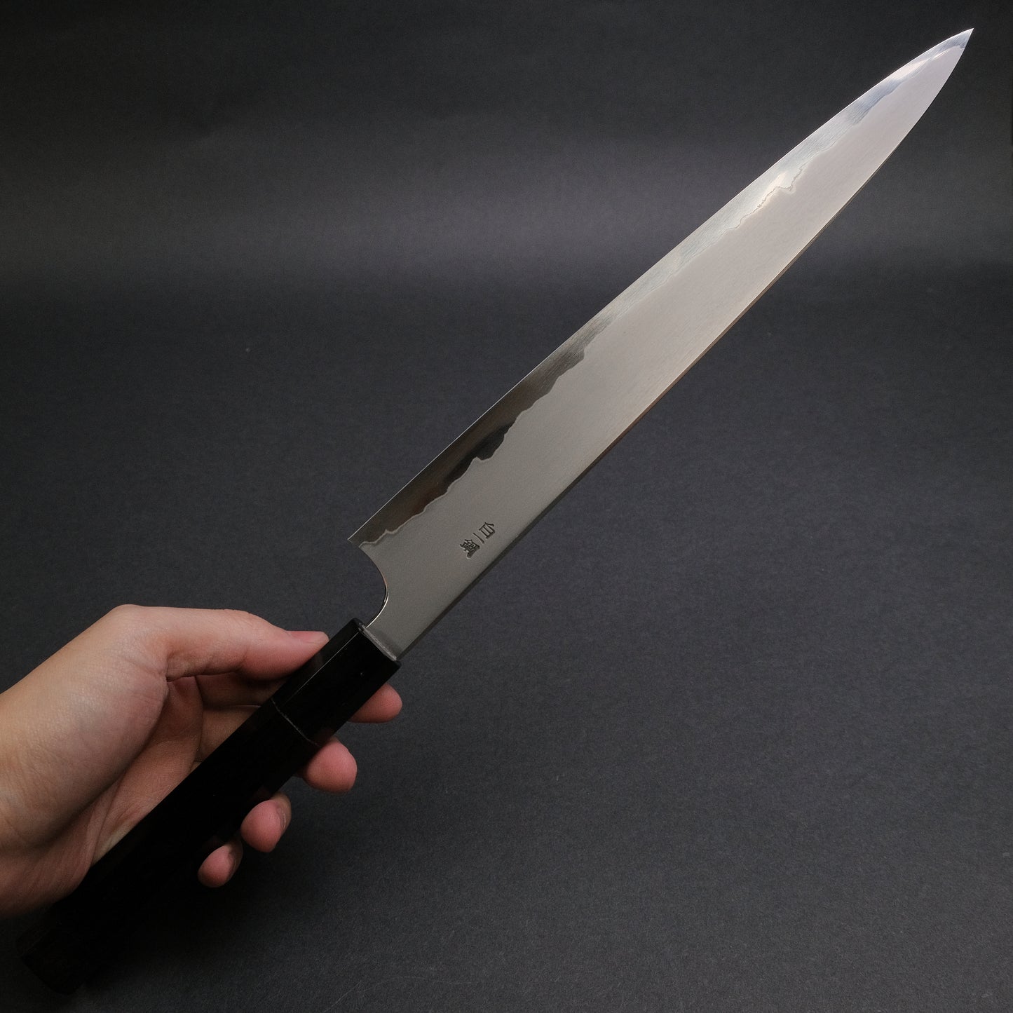 Hitohira Togashi White #1 Stainless Clad Kasumi Sujihiki 270mm Ebony Handle